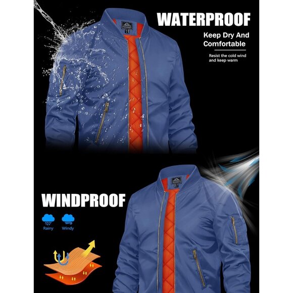 Tacvasen Mens Blue Bomber Winter Warm Padded Work Coat Casual Windproof Jackets - Picture 2 of 6